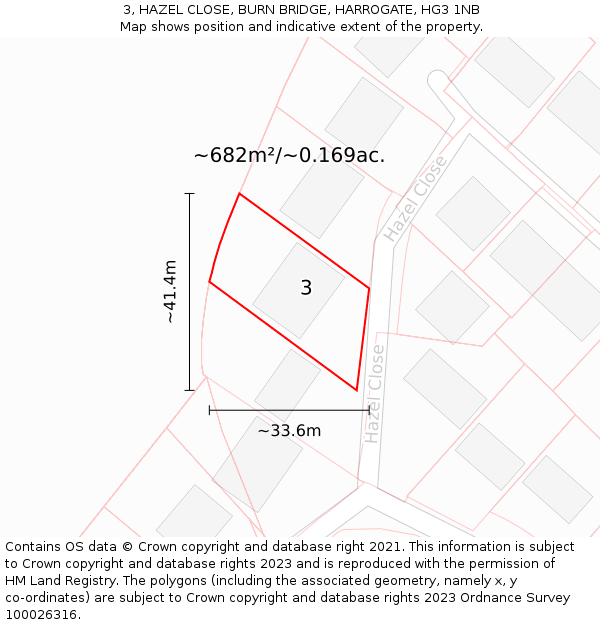 3, HAZEL CLOSE, BURN BRIDGE, HARROGATE, HG3 1NB: Plot and title map
