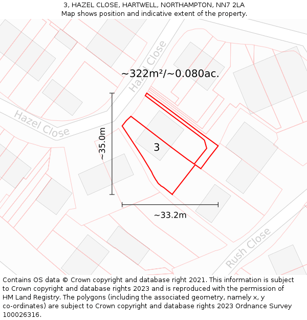 3, HAZEL CLOSE, HARTWELL, NORTHAMPTON, NN7 2LA: Plot and title map