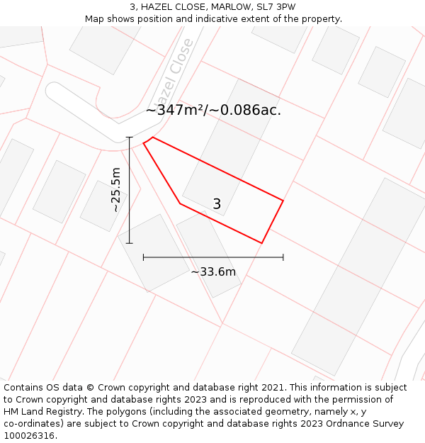 3, HAZEL CLOSE, MARLOW, SL7 3PW: Plot and title map