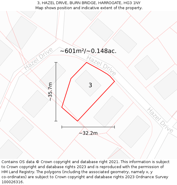 3, HAZEL DRIVE, BURN BRIDGE, HARROGATE, HG3 1NY: Plot and title map