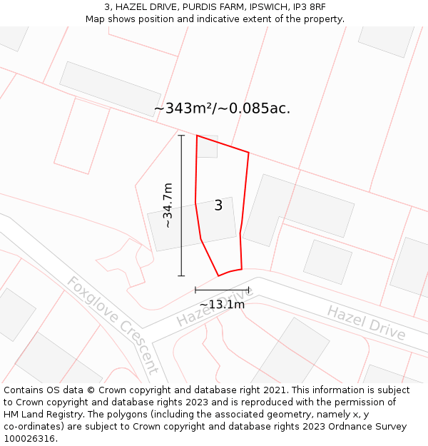 3, HAZEL DRIVE, PURDIS FARM, IPSWICH, IP3 8RF: Plot and title map