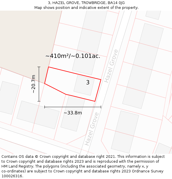 3, HAZEL GROVE, TROWBRIDGE, BA14 0JG: Plot and title map