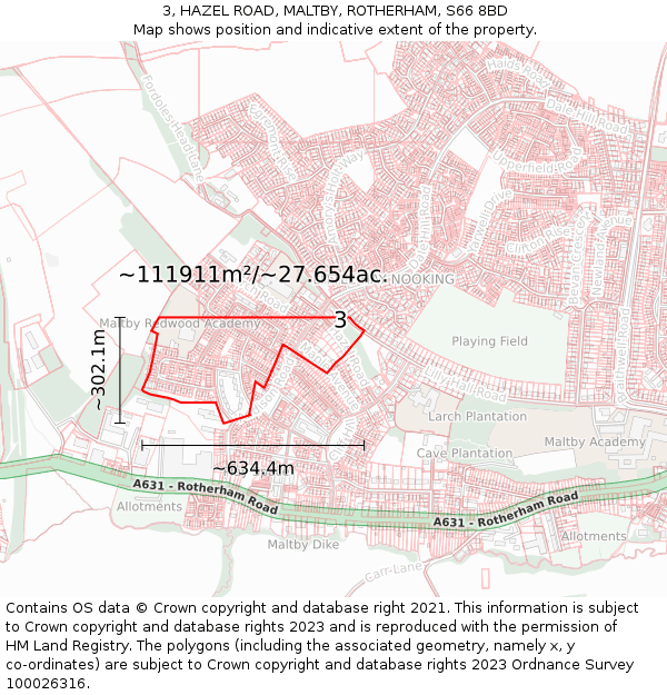 3, HAZEL ROAD, MALTBY, ROTHERHAM, S66 8BD: Plot and title map