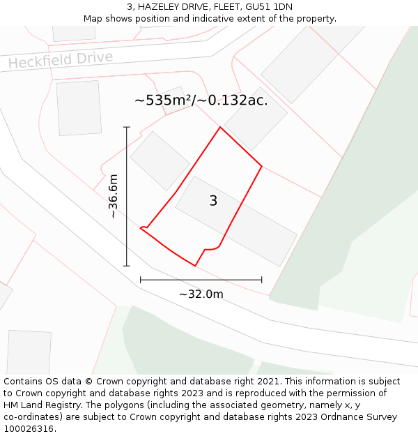 3, HAZELEY DRIVE, FLEET, GU51 1DN: Plot and title map