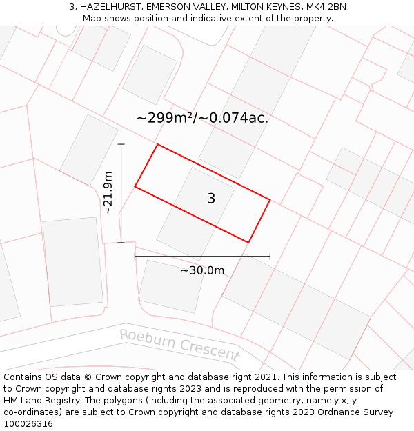 3, HAZELHURST, EMERSON VALLEY, MILTON KEYNES, MK4 2BN: Plot and title map