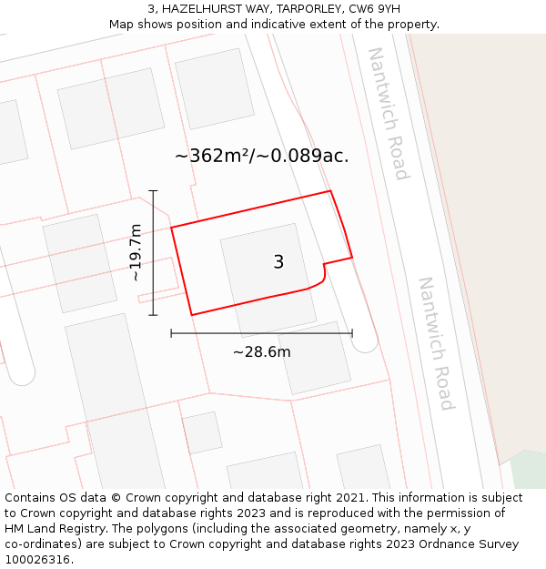 3, HAZELHURST WAY, TARPORLEY, CW6 9YH: Plot and title map