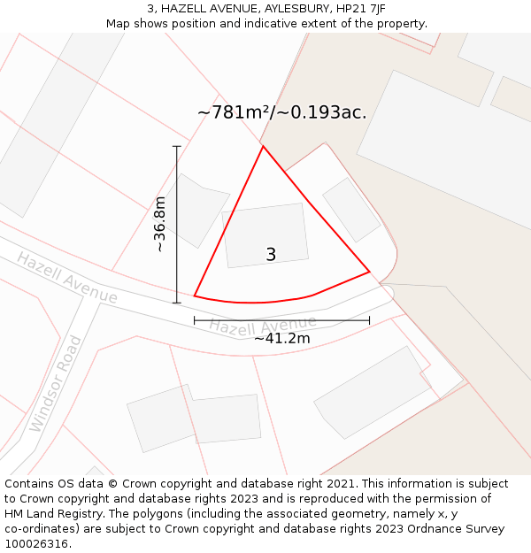 3, HAZELL AVENUE, AYLESBURY, HP21 7JF: Plot and title map