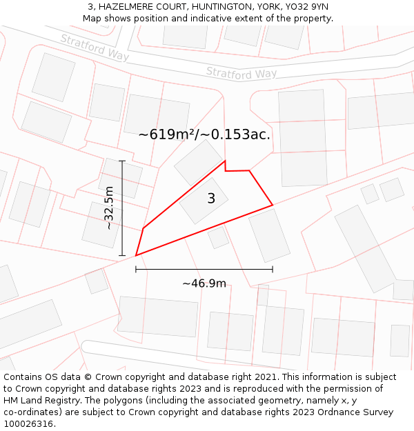 3, HAZELMERE COURT, HUNTINGTON, YORK, YO32 9YN: Plot and title map