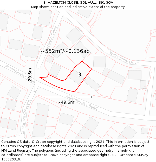 3, HAZELTON CLOSE, SOLIHULL, B91 3GA: Plot and title map