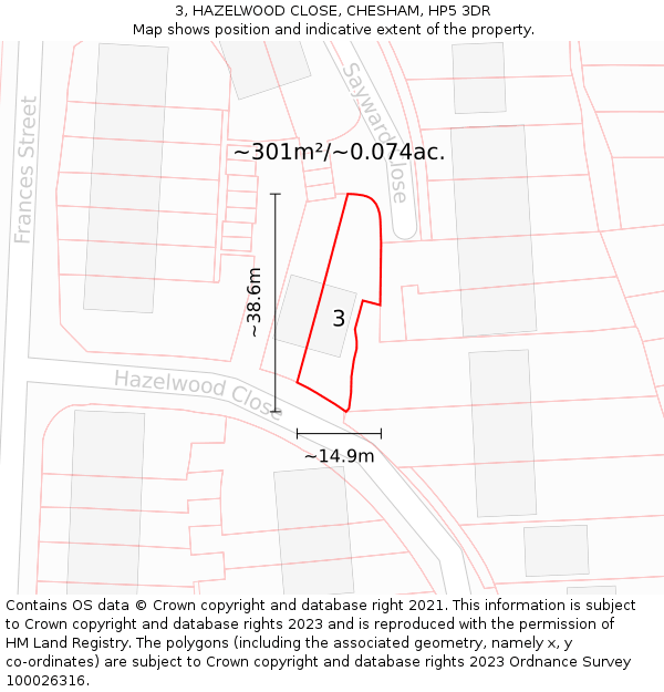3, HAZELWOOD CLOSE, CHESHAM, HP5 3DR: Plot and title map
