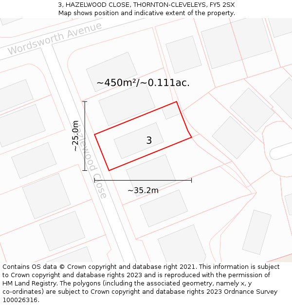 3, HAZELWOOD CLOSE, THORNTON-CLEVELEYS, FY5 2SX: Plot and title map