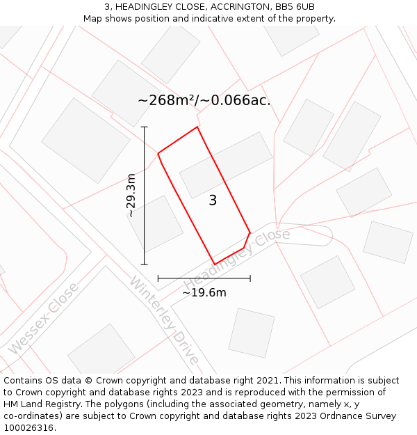 3, HEADINGLEY CLOSE, ACCRINGTON, BB5 6UB: Plot and title map