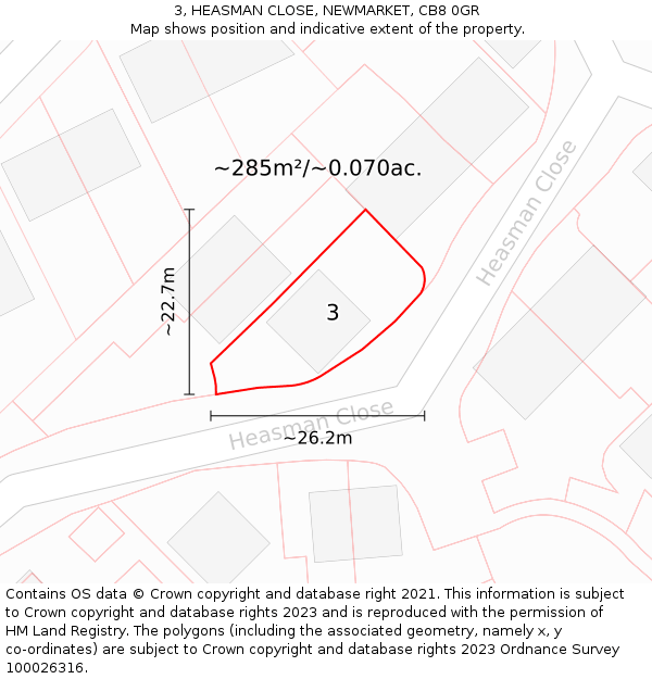 3, HEASMAN CLOSE, NEWMARKET, CB8 0GR: Plot and title map