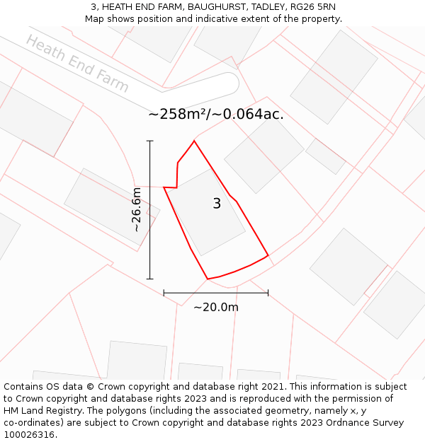 3, HEATH END FARM, BAUGHURST, TADLEY, RG26 5RN: Plot and title map