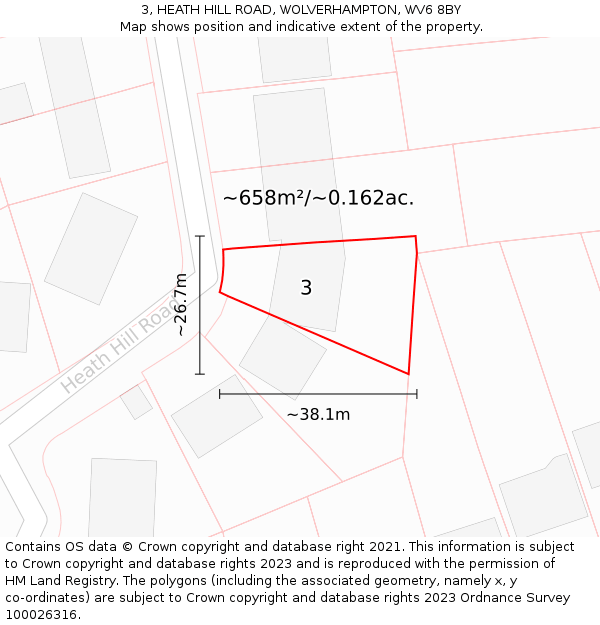3, HEATH HILL ROAD, WOLVERHAMPTON, WV6 8BY: Plot and title map