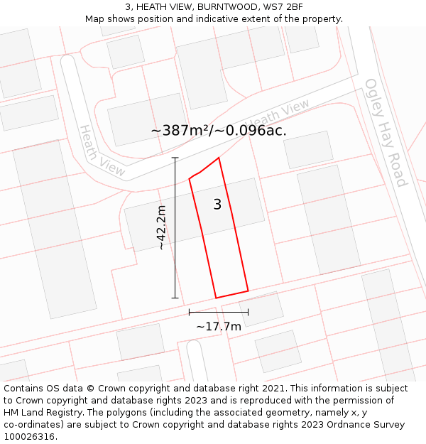 3, HEATH VIEW, BURNTWOOD, WS7 2BF: Plot and title map
