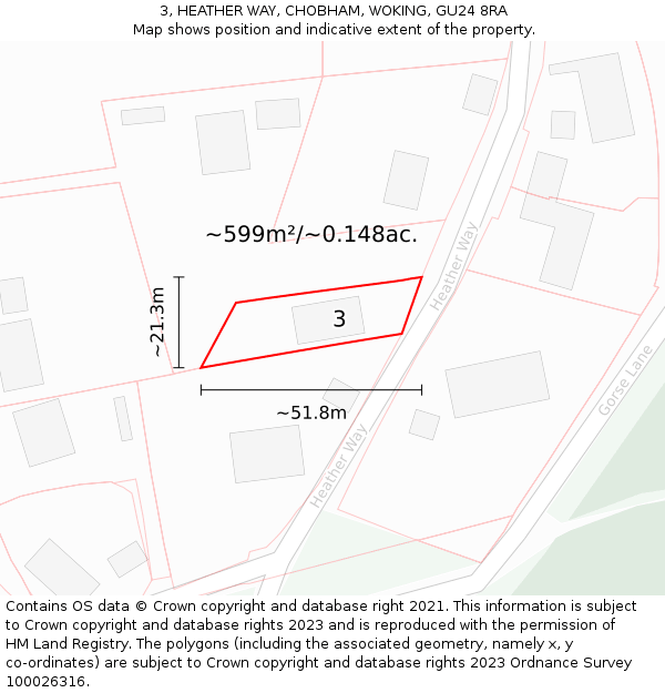 3, HEATHER WAY, CHOBHAM, WOKING, GU24 8RA: Plot and title map