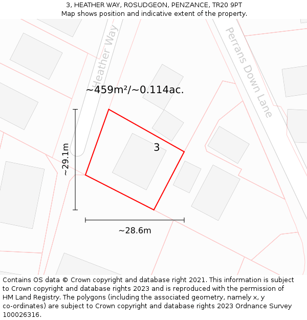3, HEATHER WAY, ROSUDGEON, PENZANCE, TR20 9PT: Plot and title map