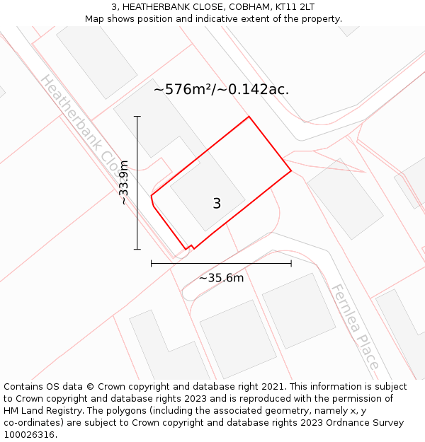 3, HEATHERBANK CLOSE, COBHAM, KT11 2LT: Plot and title map
