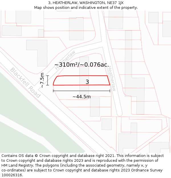 3, HEATHERLAW, WASHINGTON, NE37 1JX: Plot and title map