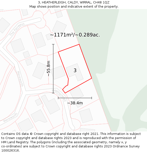 3, HEATHERLEIGH, CALDY, WIRRAL, CH48 1QZ: Plot and title map