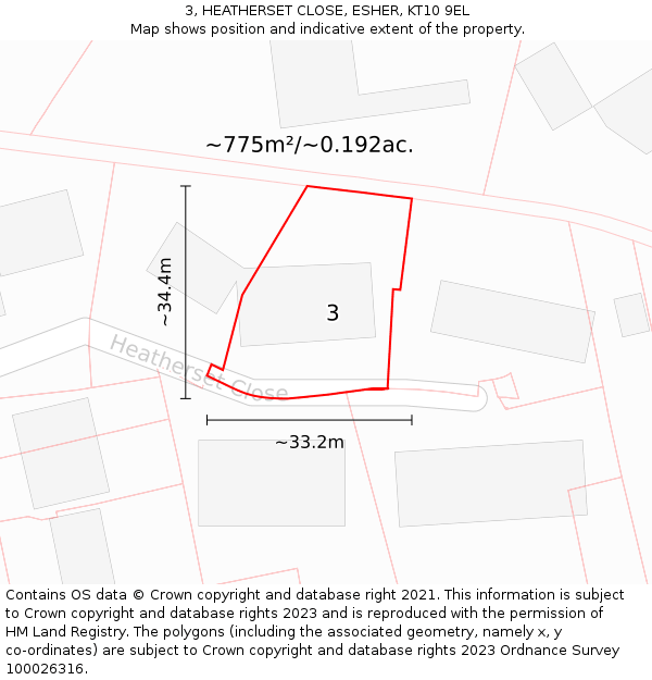 3, HEATHERSET CLOSE, ESHER, KT10 9EL: Plot and title map