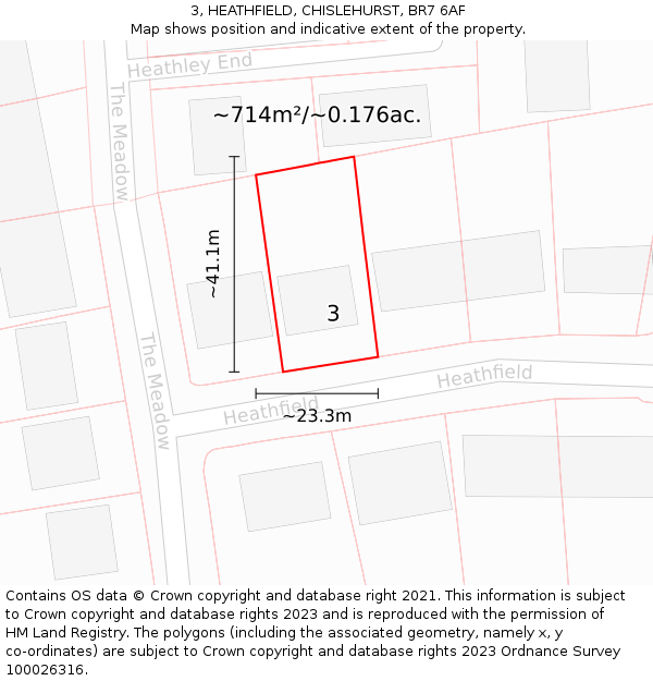 3, HEATHFIELD, CHISLEHURST, BR7 6AF: Plot and title map