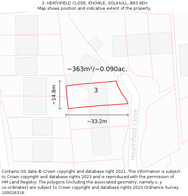 3, HEATHFIELD CLOSE, KNOWLE, SOLIHULL, B93 9EH: Plot and title map