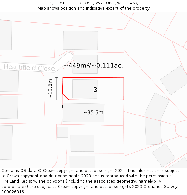 3, HEATHFIELD CLOSE, WATFORD, WD19 4NQ: Plot and title map