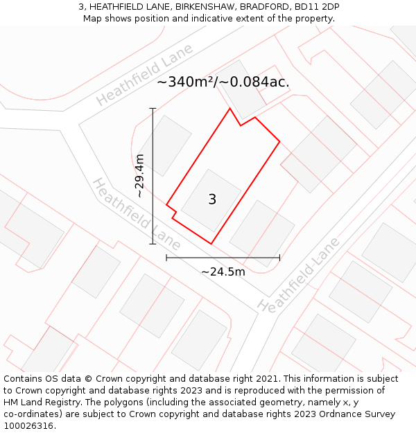 3, HEATHFIELD LANE, BIRKENSHAW, BRADFORD, BD11 2DP: Plot and title map