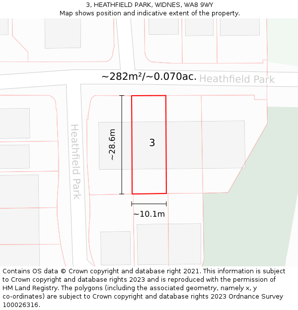 3, HEATHFIELD PARK, WIDNES, WA8 9WY: Plot and title map