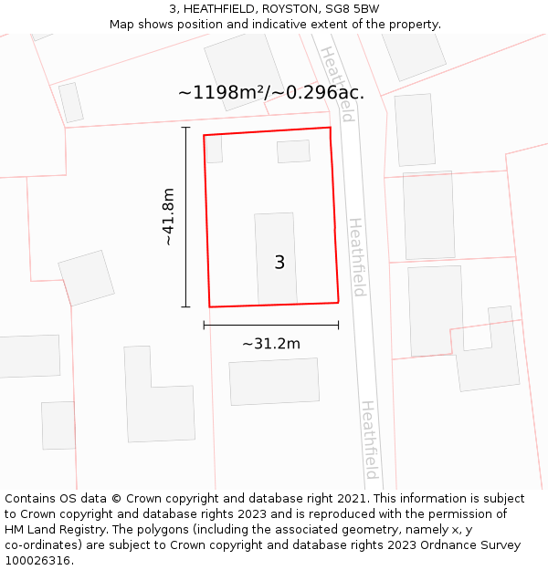 3, HEATHFIELD, ROYSTON, SG8 5BW: Plot and title map