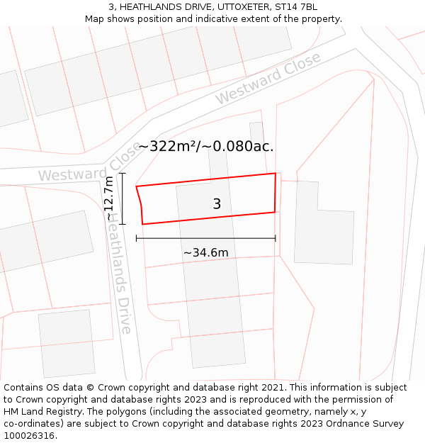 3, HEATHLANDS DRIVE, UTTOXETER, ST14 7BL: Plot and title map