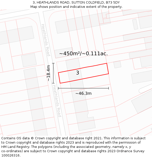 3, HEATHLANDS ROAD, SUTTON COLDFIELD, B73 5DY: Plot and title map