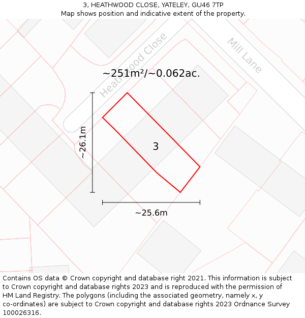 3, HEATHWOOD CLOSE, YATELEY, GU46 7TP: Plot and title map