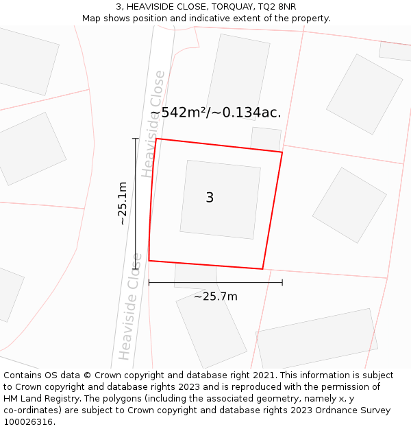 3, HEAVISIDE CLOSE, TORQUAY, TQ2 8NR: Plot and title map
