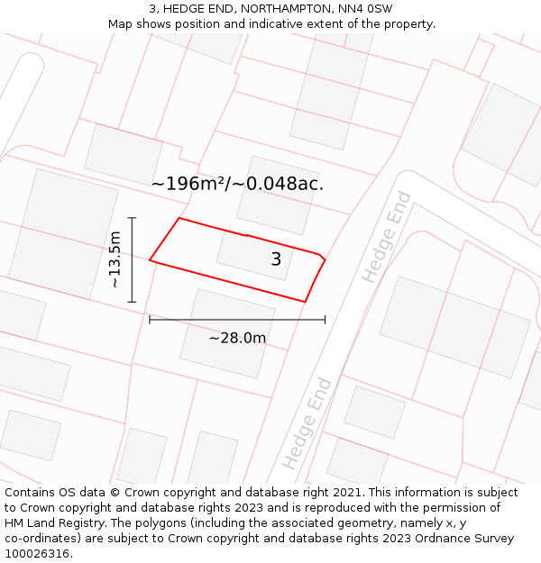 3, HEDGE END, NORTHAMPTON, NN4 0SW: Plot and title map