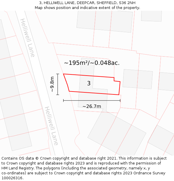 3, HELLIWELL LANE, DEEPCAR, SHEFFIELD, S36 2NH: Plot and title map