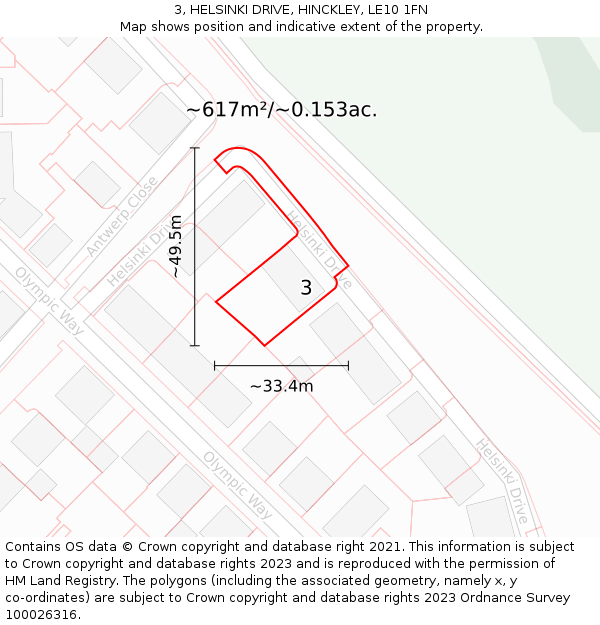 3, HELSINKI DRIVE, HINCKLEY, LE10 1FN: Plot and title map