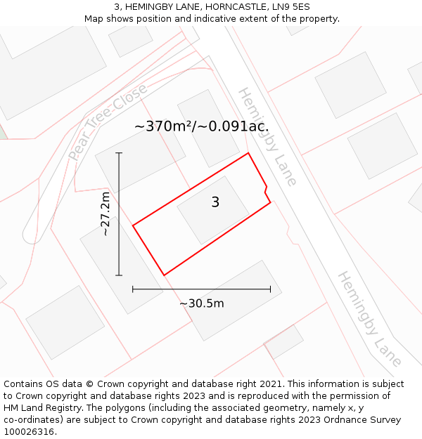 3, HEMINGBY LANE, HORNCASTLE, LN9 5ES: Plot and title map