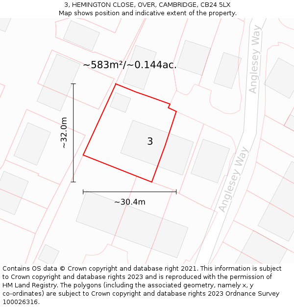 3, HEMINGTON CLOSE, OVER, CAMBRIDGE, CB24 5LX: Plot and title map