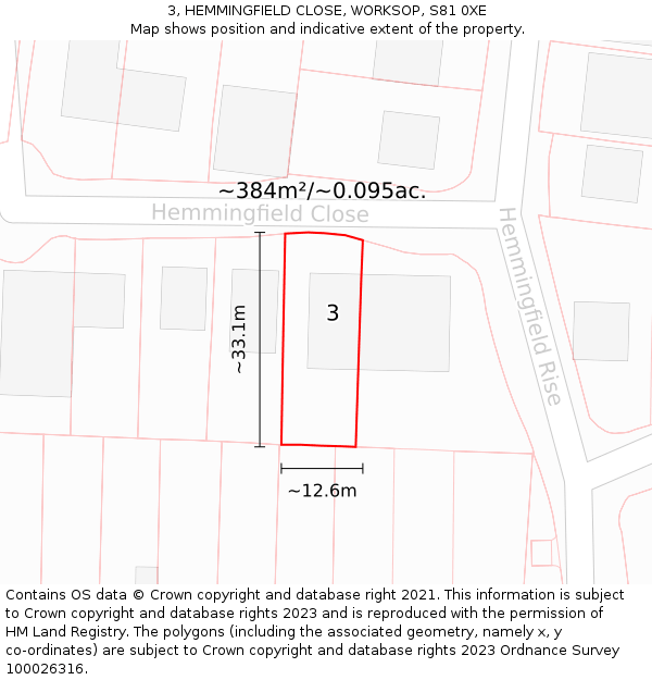 3, HEMMINGFIELD CLOSE, WORKSOP, S81 0XE: Plot and title map