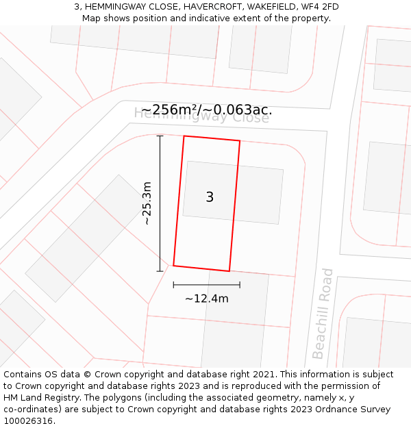 3, HEMMINGWAY CLOSE, HAVERCROFT, WAKEFIELD, WF4 2FD: Plot and title map