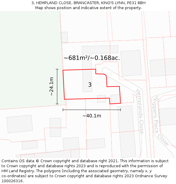 3, HEMPLAND CLOSE, BRANCASTER, KING'S LYNN, PE31 8BH: Plot and title map