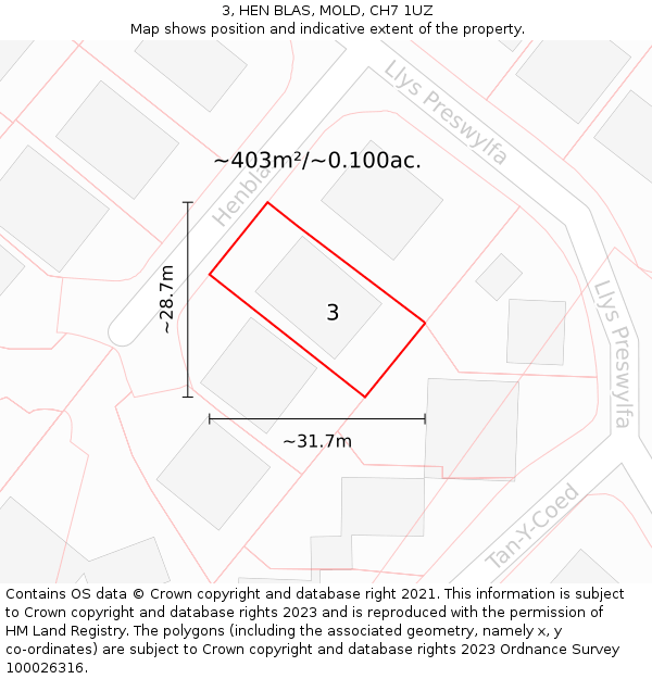 3, HEN BLAS, MOLD, CH7 1UZ: Plot and title map