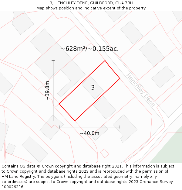 3, HENCHLEY DENE, GUILDFORD, GU4 7BH: Plot and title map