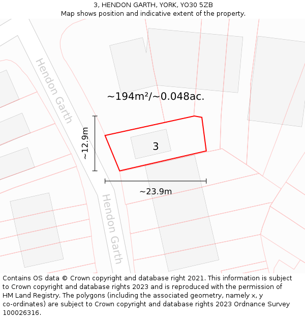 3, HENDON GARTH, YORK, YO30 5ZB: Plot and title map