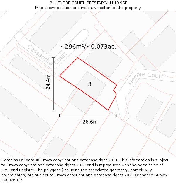 3, HENDRE COURT, PRESTATYN, LL19 9SF: Plot and title map