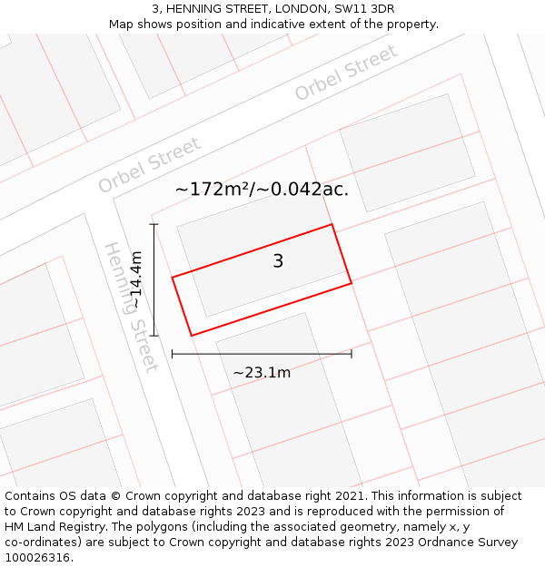 3, HENNING STREET, LONDON, SW11 3DR: Plot and title map