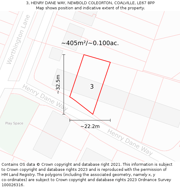 3, HENRY DANE WAY, NEWBOLD COLEORTON, COALVILLE, LE67 8PP: Plot and title map